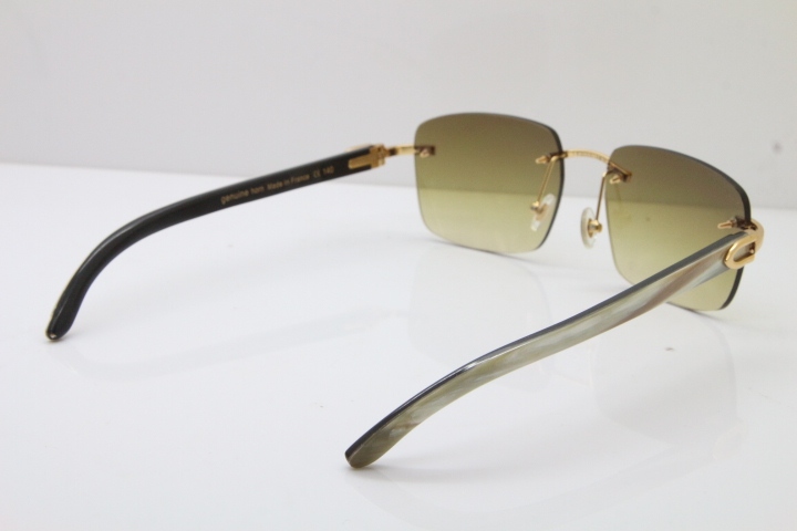 Cartier Rimless Original White Inside Black Buffalo Horn T8300816 Sunglasses in Gold Brown Lens Hot