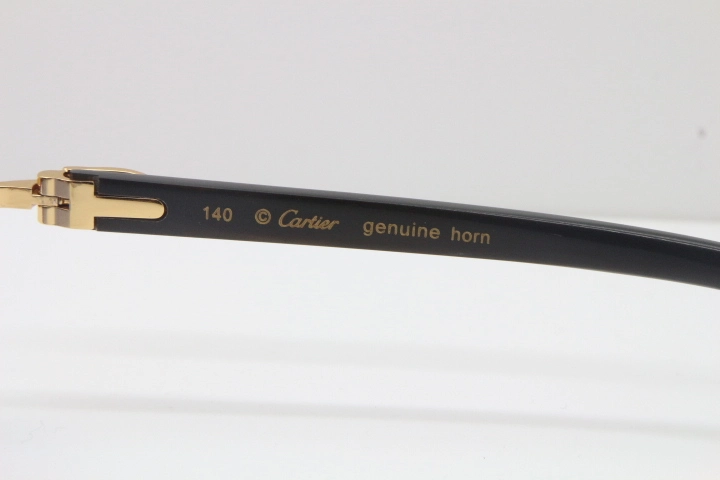 Cartier Rimless Original Black Buffalo Horn T8300816 Sunglasses in Gold Blue Lens Hot