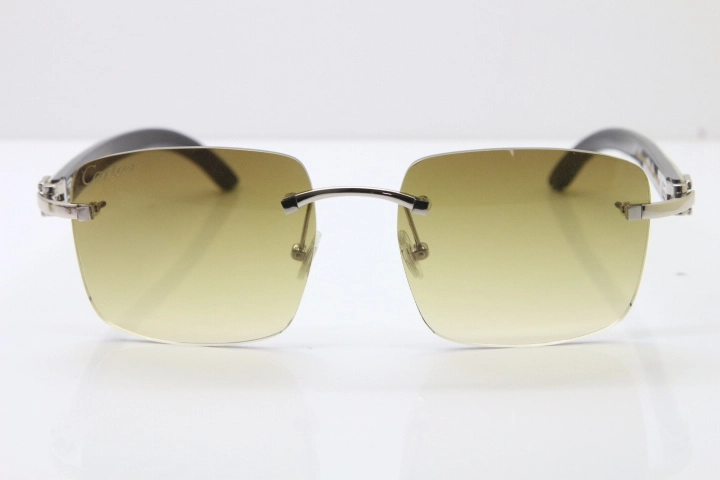 Cartier Rimless Original White Inside Black Buffalo Horn T8300816 Sunglasses in Gold Brown Lens Hot