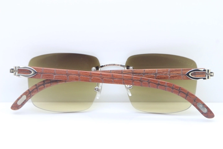 Cartier Rimless Original Carved Wood T8300816 Sunglasses in Gold Brown Lens Hot