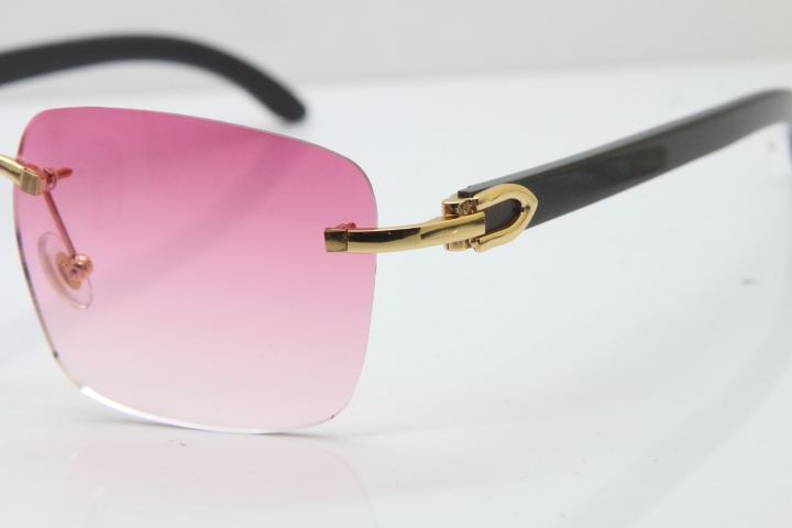 Cartier Rimless Original Black Buffalo Horn T8300816 Sunglasses in Gold Pink Lens Hot