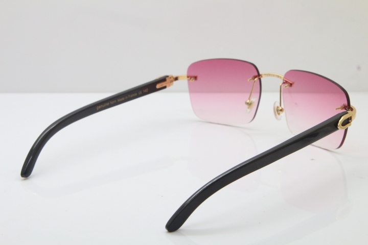 Cartier Rimless Original Black Buffalo Horn T8300816 Sunglasses in Gold Pink Lens Hot