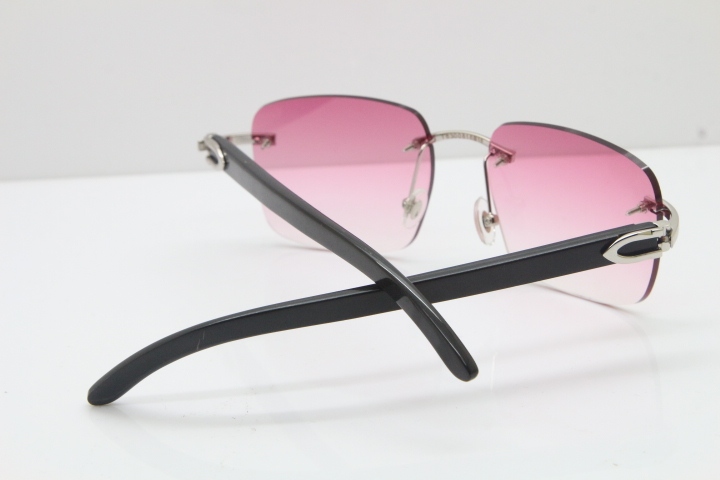 Cartier Rimless Original Black Buffalo Horn T8300816 Sunglasses in Gold Pink Lens Hot