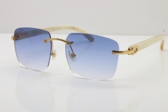 Cartier Rimless Original White Genuine Natural Horn T8300816 Sunglasses in Gold Blue Lens Hot