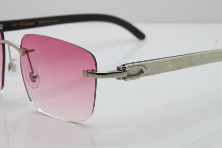 Cartier Rimless Original White Inside Black Buffalo Horn T8300816 Sunglasses in Gold Pink Lens Hot