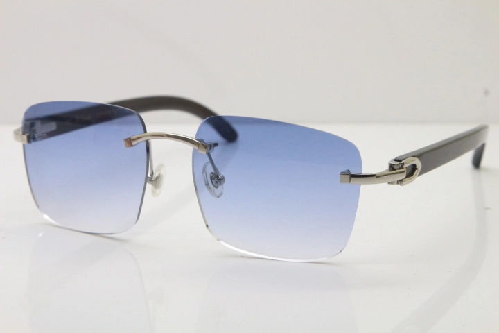 Cartier Rimless Original Black Buffalo Horn T8300816 Sunglasses in Gold Blue Lens Hot