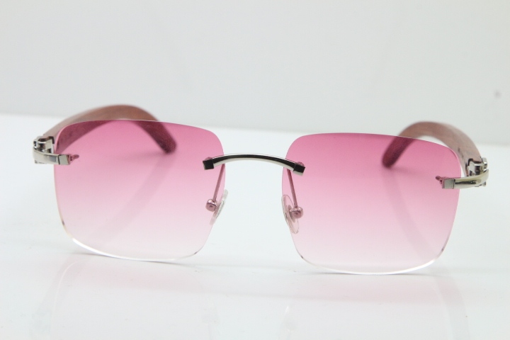 Cartier Rimless Original Carved Wood T8300816 Sunglasses in Gold Pink Lens Hot