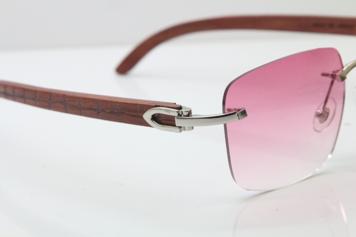 Cartier Rimless Original Carved Wood T8300816 Sunglasses in Gold Pink Lens Hot