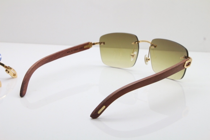 Cartier Rimless Original Wood T8300816 Sunglasses in Gold Brown Lens Hot