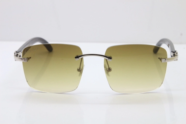 Cartier Rimless Original Black Buffalo Horn T8300816 Sunglasses in Gold Brown Lens Hot