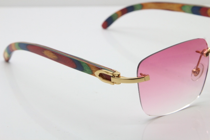 Cartier Rimless Original Peacock Wood T8300816 Sunglasses in Gold Pink Lens Hot