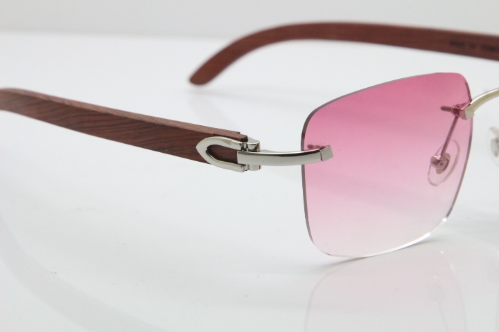 Cartier Rimless Original Wood T8300816 Sunglasses in Gold Pink Lens Hot