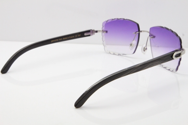 Cartier Rimless Original Black Flower Buffalo Horn 8300816 Buffs Sunglasses In Gold Purple Carved Lens（New）