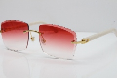 Cartier Rimless Aztec Arms 8300816 Carved Lens Sunglasses In Gold Red Lens