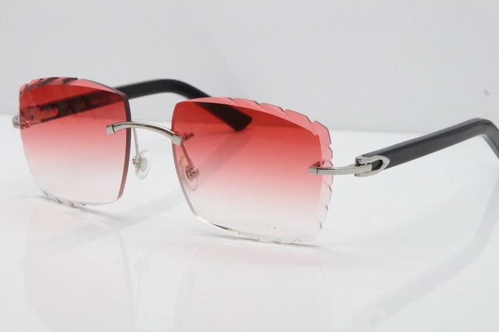 Cartier Rimless Aztec Arms 8300816 Carved Lens Sunglasses In Gold Red Lens