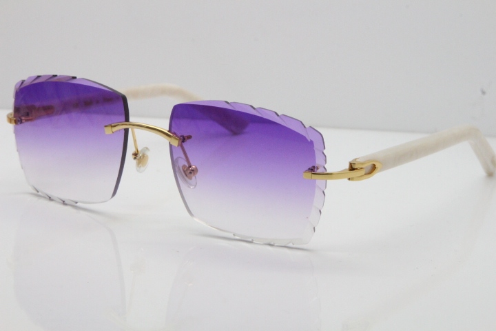 Cartier Rimless Aztec Arms 8300816 Carved Lens Sunglasses In Silver Purple Lens