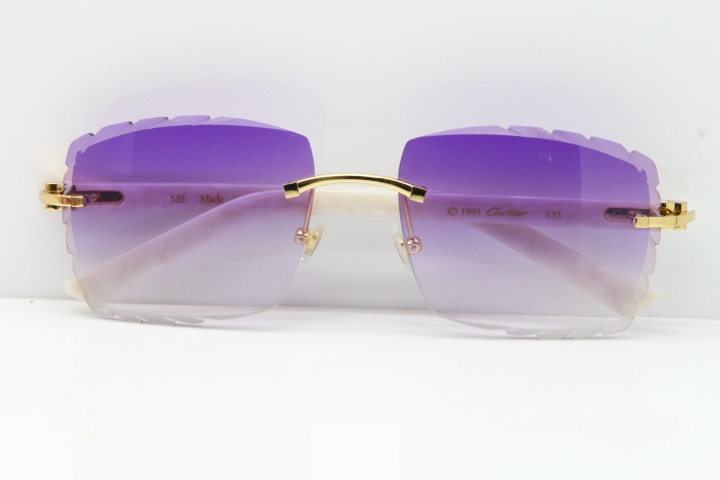 Cartier Rimless Aztec Arms 8300816 Carved Lens Sunglasses In Silver Purple Lens