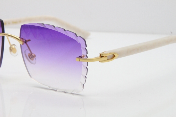 Cartier Rimless Aztec Arms 8300816 Carved Lens Sunglasses In Silver Purple Lens