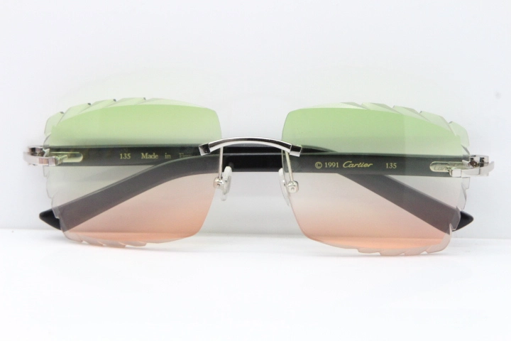 Cartier Rimless Aztec Arms 8300816 Carved Lens Sunglasses In Gold Green Mix Brown Lens