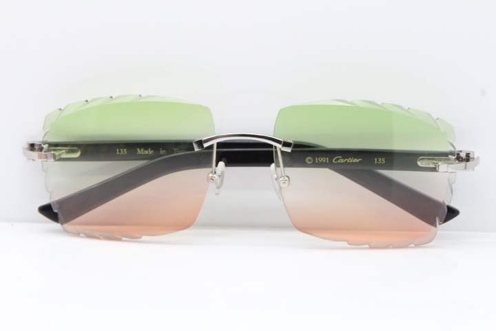 Cartier Rimless Aztec Arms 8300816 Carved Lens Sunglasses In Gold Green Mix Brown Lens