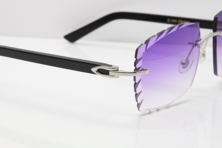 Cartier Rimless Aztec Arms 8300816 Carved Lens Sunglasses In Silver Purple Lens