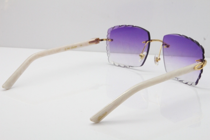 Cartier Rimless Aztec Arms 8300816 Carved Lens Sunglasses In Silver Purple Lens