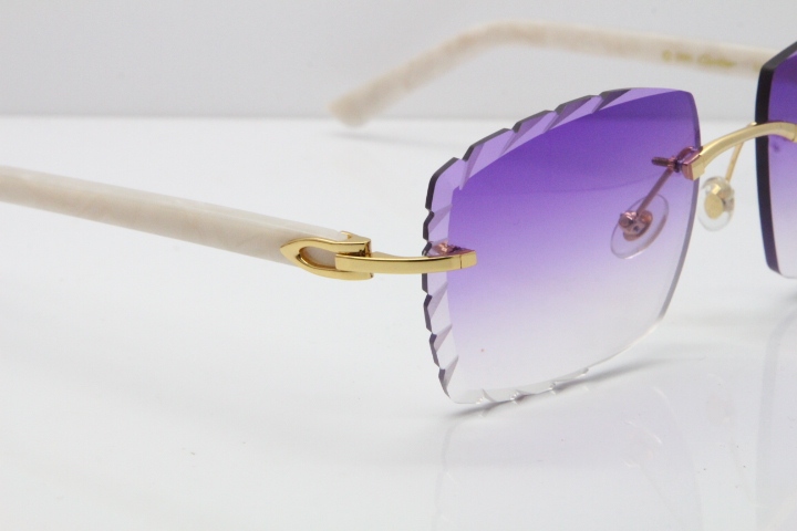 Cartier Rimless Aztec Arms 8300816 Carved Lens Sunglasses In Silver Purple Lens