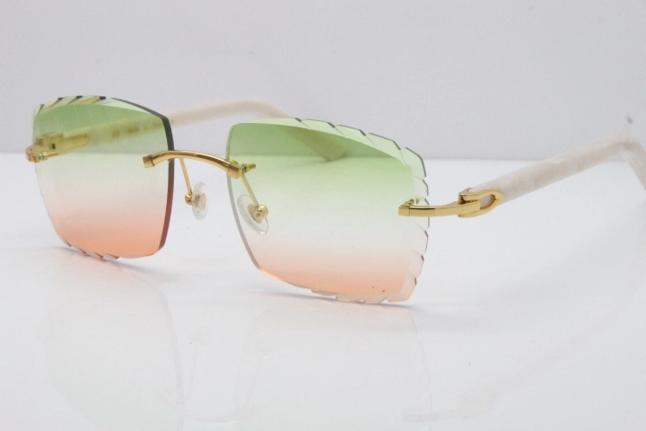 Cartier Rimless Aztec Arms 8300816 Carved Lens Sunglasses In Gold Green Mix Brown Lens