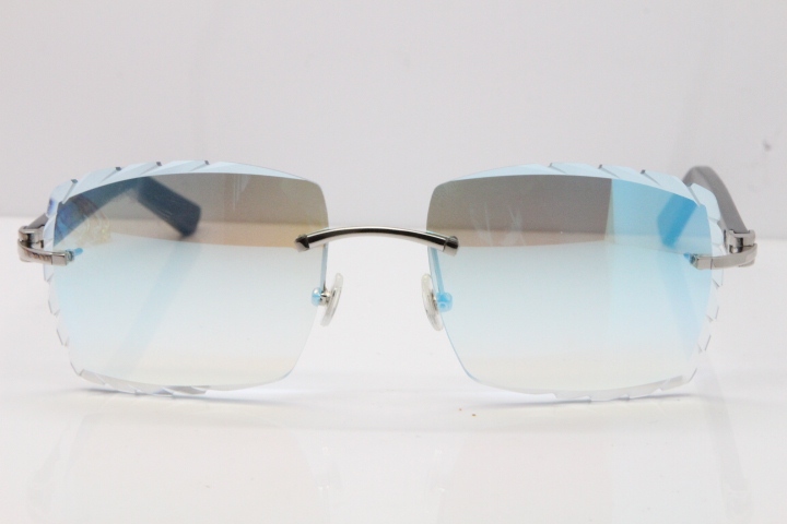 Cartier Rimless Aztec Arms 8300816 Carved Lens Sunglasses In Gold Ice Blue Lens
