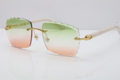 Cartier Rimless Aztec Arms 8300816 Carved Lens Sunglasses In Gold Green Mix Brown Lens