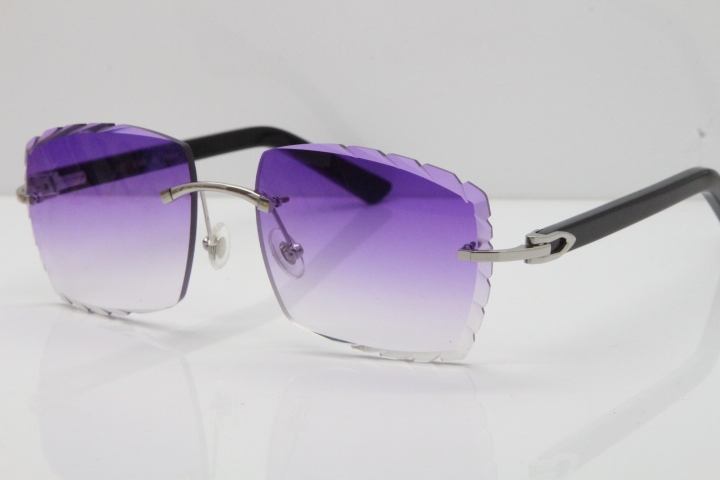 Cartier Rimless Aztec Arms 8300816 Carved Lens Sunglasses In Silver Purple Lens