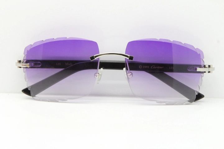 Cartier Rimless Aztec Arms 8300816 Carved Lens Sunglasses In Silver Purple Lens