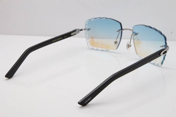 Cartier Rimless Aztec Arms 8300816 Carved Lens Sunglasses In Gold Ice Blue Lens