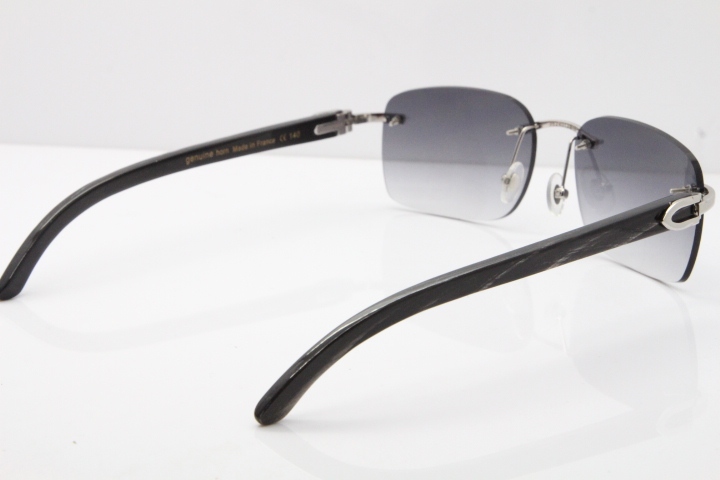 Cartier Rimless Original Black Flower Buffalo Horn 8200759 Sunglasses In Gold Gray Lens