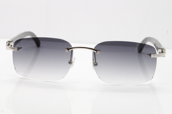 Cartier Rimless Original Black Flower Buffalo Horn 8200759 Sunglasses In Gold Gray Lens