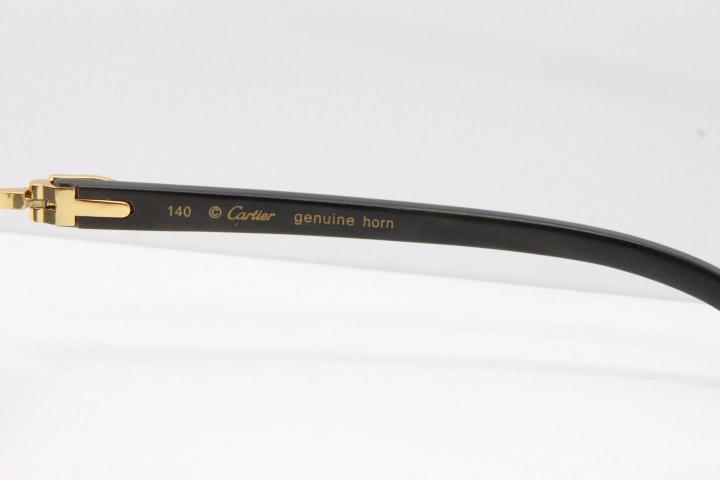 Cartier Rimless Original Black Buffalo Horn 8200759 Sunglasses In Silver Drak Lens