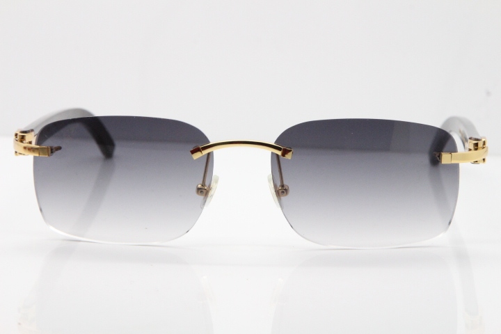 Cartier Rimless Original Black Flower Buffalo Horn 8200759 Sunglasses In Gold Gray Lens