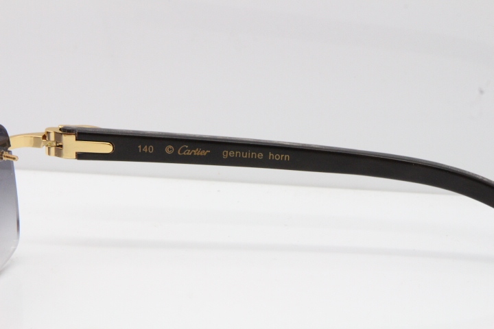 Cartier Rimless Original Black Flower Buffalo Horn 8200759 Sunglasses In Gold Gray Lens