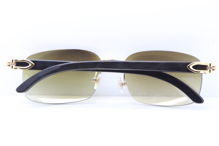 Cartier Rimless Original Black Buffalo Horn 8200759 Sunglasses In Gold Brown Lens