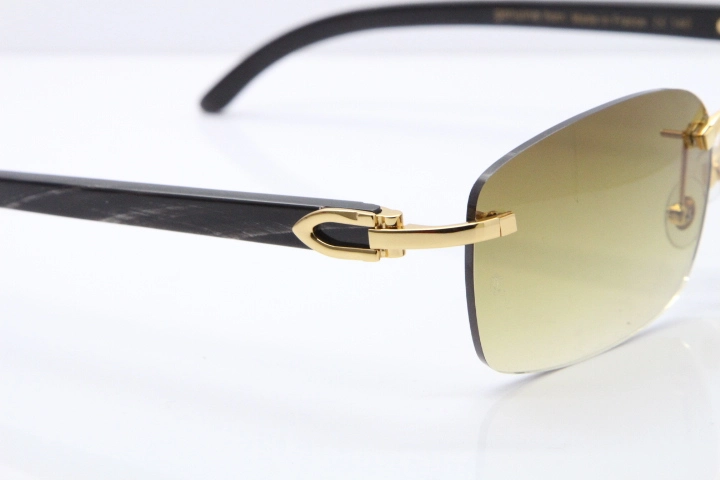 Cartier Rimless Original Black Flower Buffalo Horn 8200759 Sunglasses In Gold Brown Lens