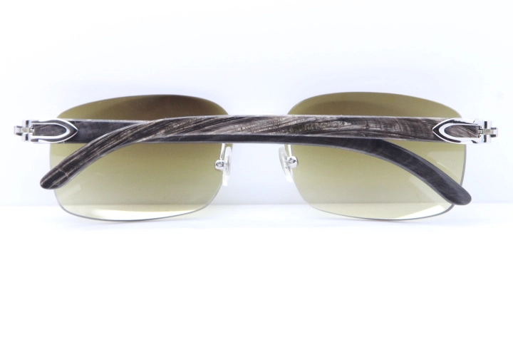 Cartier Rimless Original Black Flower Buffalo Horn 8200759 Sunglasses In Gold Brown Lens