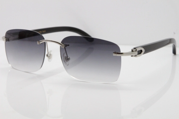 Cartier Rimless Original Black Buffalo Horn 8200759 Sunglasses In Silver Gray Lens