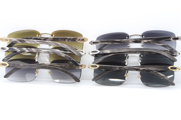 Cartier Rimless Original Black Flower Buffalo Horn 8200759 Sunglasses In Silver Dark Lens