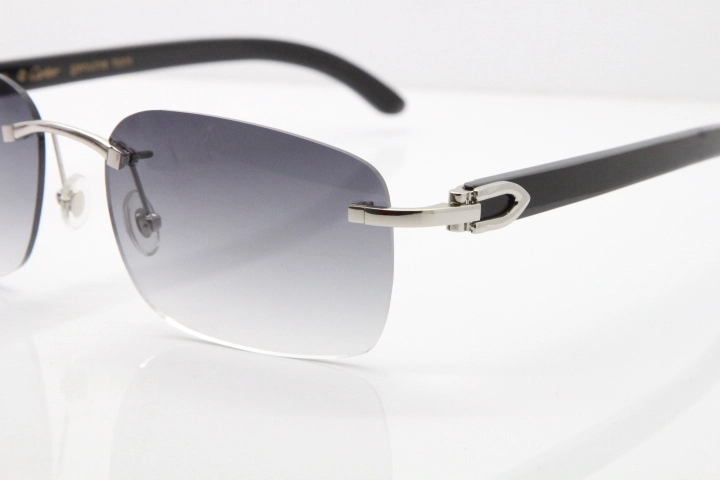 Cartier Rimless Original Black Buffalo Horn 8200759 Sunglasses In Silver Gray Lens