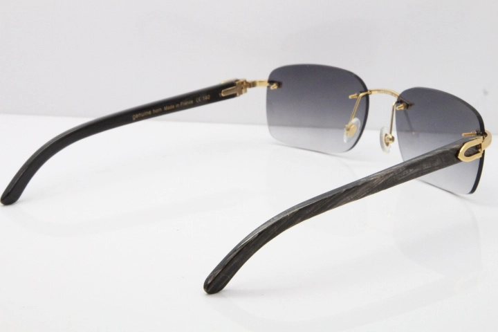 Cartier Rimless Original Black Flower Buffalo Horn 8200759 Sunglasses In Gold Gray Lens