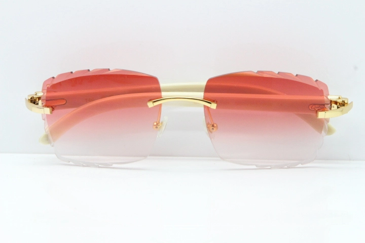 Cartier Rimless 8300816 Original White Genuine Natural Sunglasses In Gold Red Carved Lens