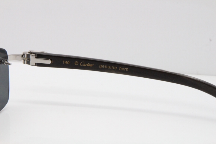 Cartier Rimless Original Black Flower Buffalo Horn 8200759 Sunglasses In Silver Dark Lens