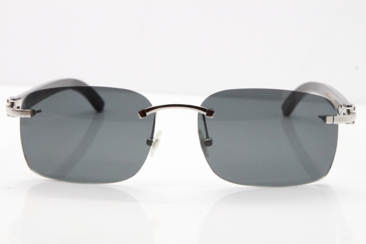 Cartier Rimless Original Black Buffalo Horn 8200759 Sunglasses In Silver Drak Lens