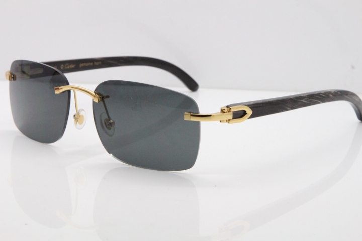 Cartier Rimless Original Black Flower Buffalo Horn 8200759 Sunglasses In Silver Dark Lens