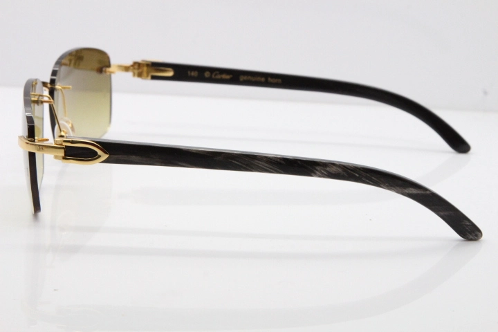 Cartier Rimless Original Black Flower Buffalo Horn 8200759 Sunglasses In Gold Brown Lens